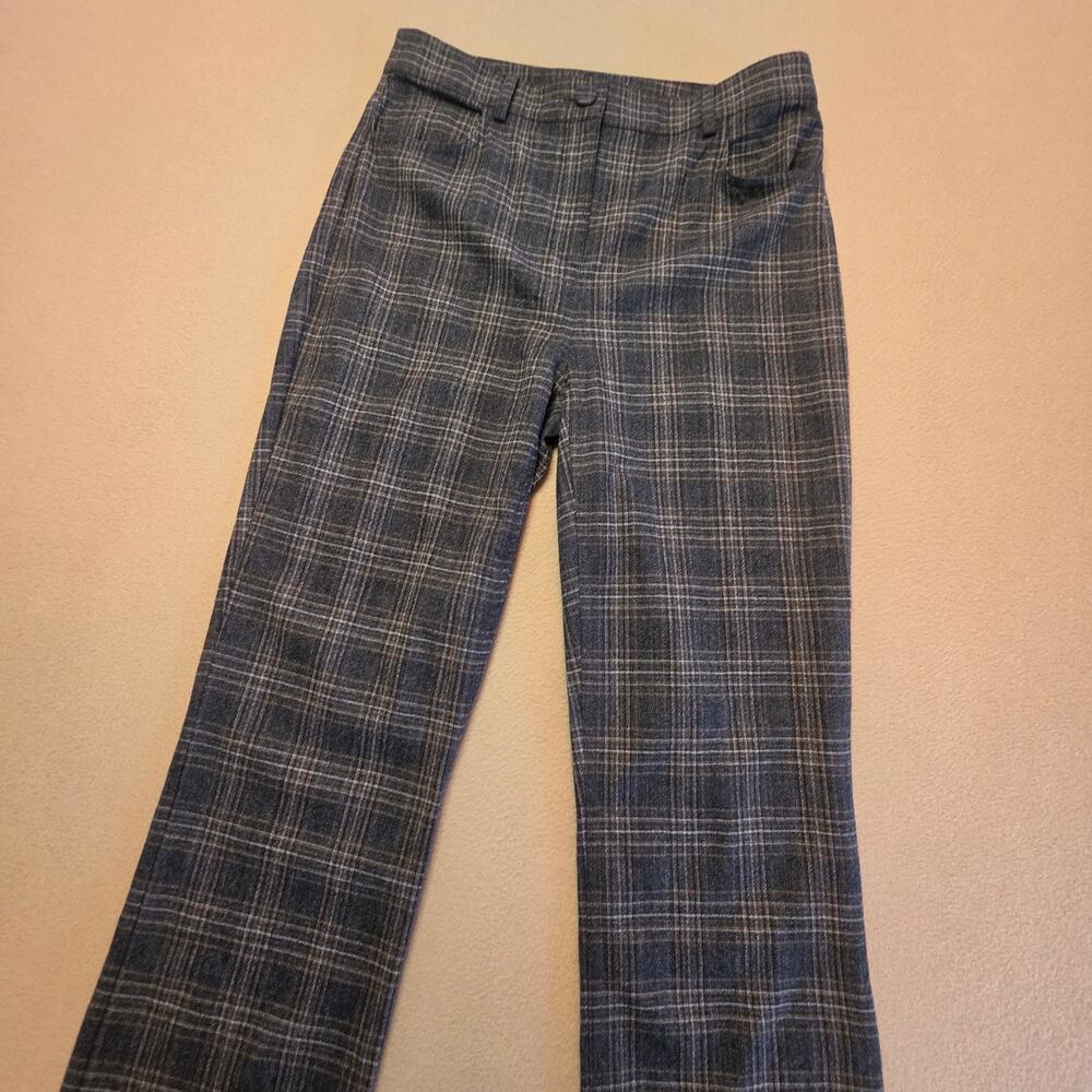 Theory Auburn Plaid Straight Jean Pants Sz 4 Charcoal & Tan Wool Blend Trousers